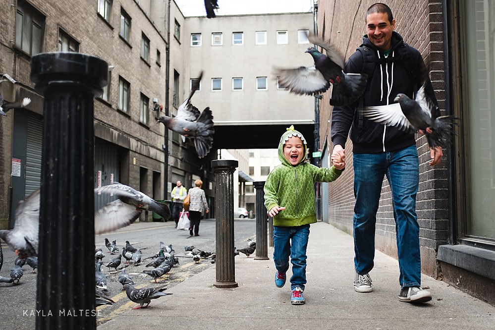 Travel Photography with Kids - Pigeons in Dublin